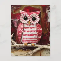  Fantasy Candy cane Owl encaustic Postcard