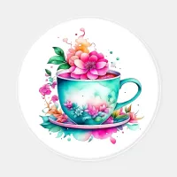 Pretty Vintage Coffee Cup with Pink Flowers Coaster Set