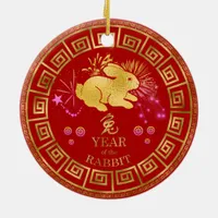 Chinese Zodiac Rabbit Red/Gold ID542 Ceramic Ornament