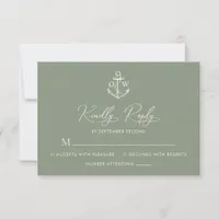 Nautical Anchor Sage Green Monogram Wedding  RSVP Card