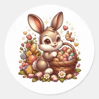 Cute Vintage Easter Bunny, Basket and Eggs Classic Round Sticker