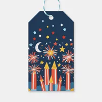 Night Sky with Colorful Firecrackers and Stars Gift Tags