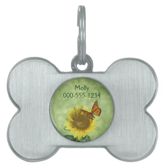 Pretty Yellow Sunflower and Orange Butterfly Pet ID Tag