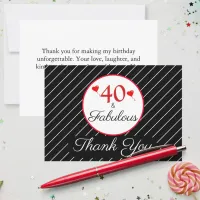 40 & Fabulous Birthday Photo Black Thank You Card