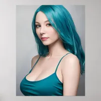 Teal Haired Young Woman Poster