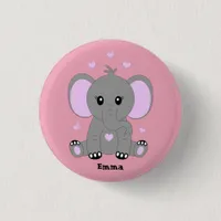 Cute baby elephant in pink for girls   button