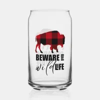 Beware Wild Life Buffalo Plaid ID669 Can Glass