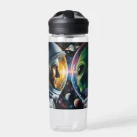 Alien and Astronaut in Space Personalized Water Bottle