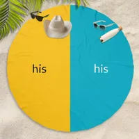 Two Halves His Gay Couple Round Yellow Teal Beach Beach Towel