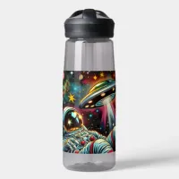 Astronaut Floating in Space with a UFO Ai  Art Water Bottle