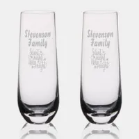 Christmas Silent Night Holy Night Monogram etched Stemless Champagne Flute