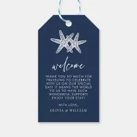 Navy Blue Starfish Beach Elegant Wedding Welcome Gift Tags