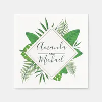 Watercolor Tropical Leaves Beach Wedding Napkins