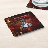 Fancy RED Gold Holiday Party with Characters  Paper Coaster