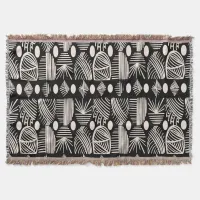 Caribbean Tribal Mudcloth: Black, White, Throw Blanket