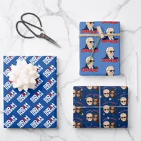 Joe Biden Kamala Harris Blue POTUS Trio Set Gift Wrapping Paper Sheets