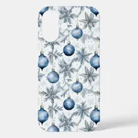 Blue Christmas Tree Ornaments Pattern iPhone 16 Case