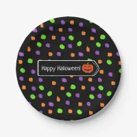 Happy Halloween Pumpkin Polka Dot Paper Plates