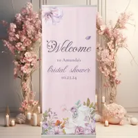 Pink Floral Tea Party Theme Bridal Shower Welcome Retractable Banner