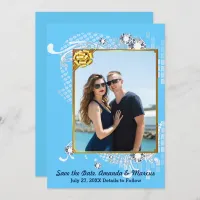 Blue & Gold Frame & Diamonds Image Save the Date