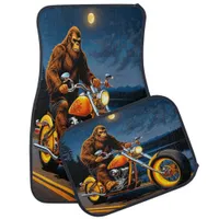 Bigfoot Roars Away on a Motorcycle Car Floor Mat