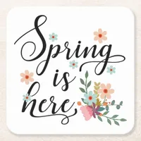 spring is here square paper coaster