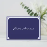 Navy and White Greek Key Border Wedding Place Card