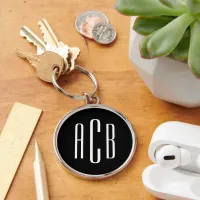 Modern Black and White Three Letter Monogram Keychain