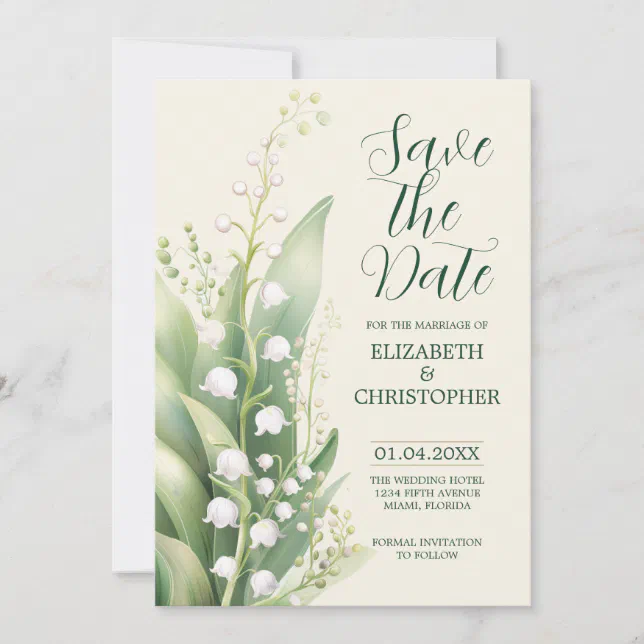 Elegant Lily of the valley Wedding Save The Date Invitation