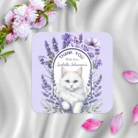 Elegant Lavender and Cat Birthday Square Sticker