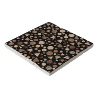 Hexagon & Triangle Pink & Brown on Black Pattern  Trivet