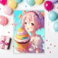 Anime Girl with Cupcake Birthday Party Invitation