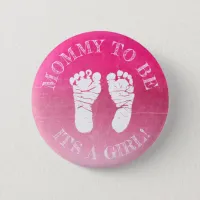 Pink Footprint Girl Baby Shower Button