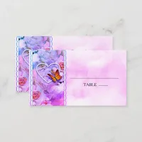 Heart Pearls Pink Roses Floral Butterflies Place Card