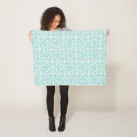 Duck Egg and Teal Blue Mexican Tile Hamptons Fleece Blanket