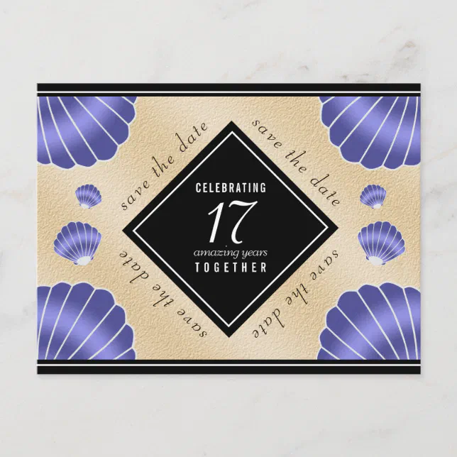 Elegant 17th Shells Wedding Anniversary Announcement Postcard