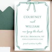 Chic Tying the Knot Hand-Drawn Bow Emerald Green Save The Date