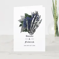 Navy Blue Floral Skeleton Gothic Wedding Program