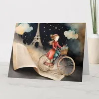 Storybook Watercolor Paris Bicycle Ride Card