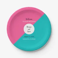 Geometric Pink Aqua Wedding Paper Plates