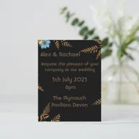 Luxurious Gold and Blue Floral Wedding Invitation