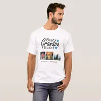 Best Grandpa Ever Script Name 3 Photo Collage Gift T-Shirt