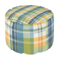 Stylish Green Yellow Checked Pattern Tartan Plaid Pouf