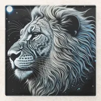 Celestial Lion Night Sky Ai Art Glass Coaster