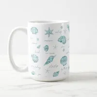 Shells Starfish Sun Fun Text Teal ID918  Coffee Mug