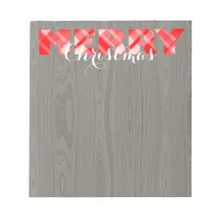 Merry Christmas Red Festive Plaid Script On Wood Notepad