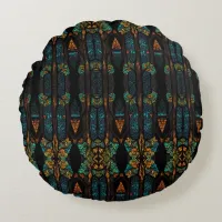 This captivating artwork features a stained glass  round pillow