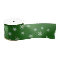 Green and White Snowflakes Christmas Gift Satin Ribbon