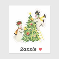 Retro Snow Couple Decorate Christmas Tree Sticker