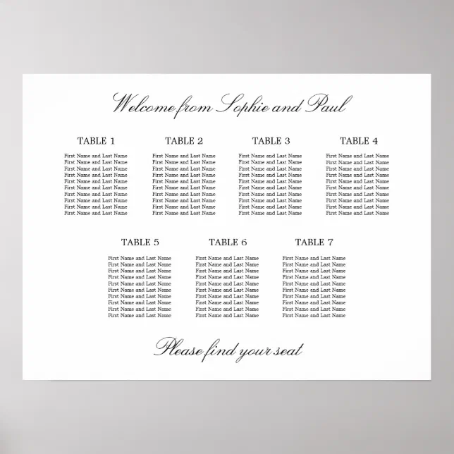 7 Table Elegant Minimalist Seating Chart